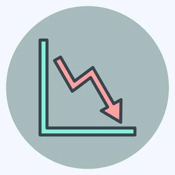 Declining Line Graph Icon in trendy color mate style isolated on soft blue ba Stock Illustration