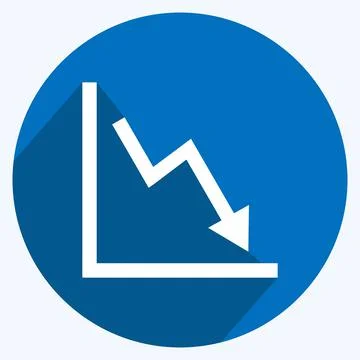Declining Line Graph Icon in trendy long shadow style isolated on soft blue b 库存插图