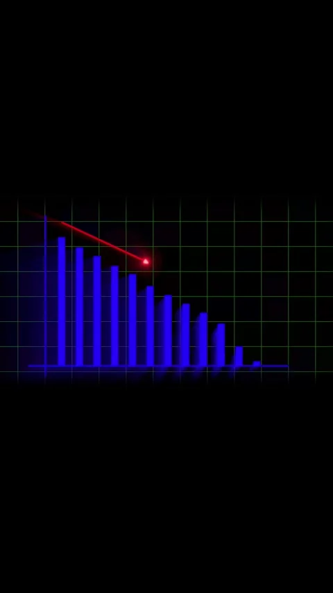 Declining performance animation showing blue bars and red downward arrow ve.. Stock Footage 315491905