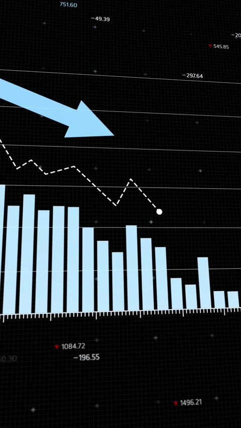 Declining profit trend visualization, expanding bar chart on black background Stock Footage 300612191