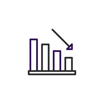 Declining statistics represented by minimalist bar graph and directional ar.. Stock Illustration