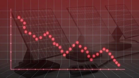 Declining stock market graph animation over solar panels in background Stock Footage 305726788