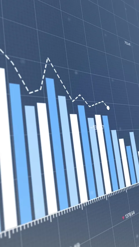 Declining stock trend with blue and white bar graphs Video stock 296186567