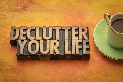 Declutter your life word  abstract in wood type Stock Photos