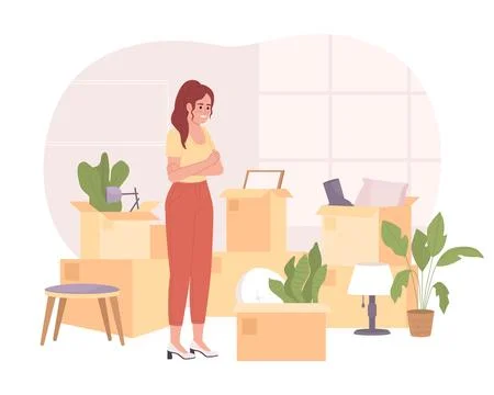 Decluttering and organizing boxes before moving 2D vector isolated illustration Illustrazione stock