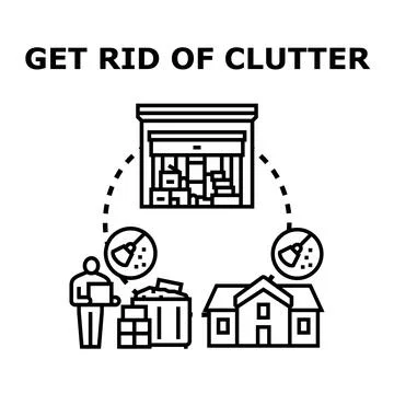 Decluttering home process storing deleting and organizing items Stock Illustration