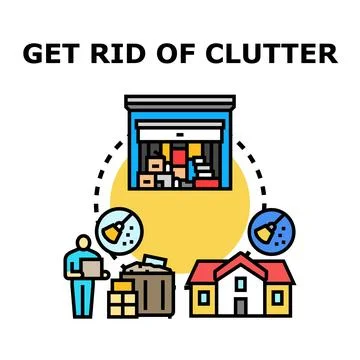 Decluttering home process storing deleting and organizing items Stock Illustration