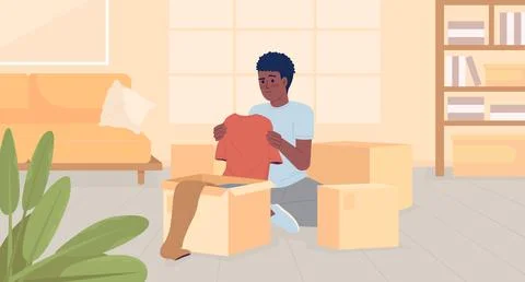 Decluttering before moving flat color vector illustration Stock Illustration