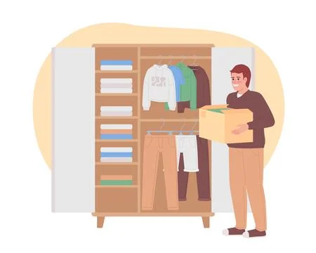 Decluttering wardrobe clothes challenge 2D vector isolated spot illustration 스톡 일러스트