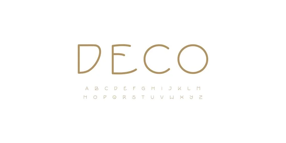 DECO alphabet displaying thin geometric letters, elegant luxury mood. Branding Stock Illustration