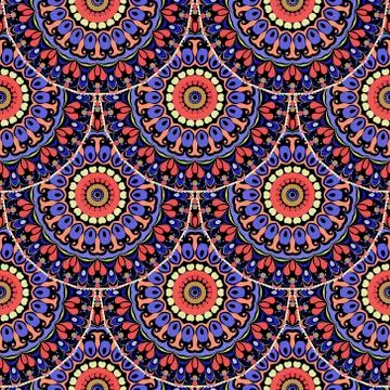 Deco floral seamless pattern. Boho ornamental tiled mandalas vector backgroun Stockillustratie