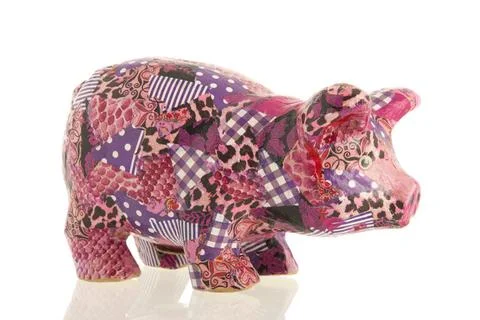 Deco patch pig Pink pig in deco patch isolated over white background Copyr... Stock Photos
