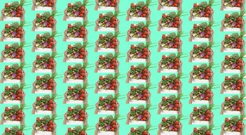 Deco pattern, border, nutrition, fresh green, seamless pattern, organic veget Stock Photos