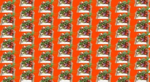 Deco pattern, border, nutrition, fresh green, seamless pattern, organic veget Stock Photos
