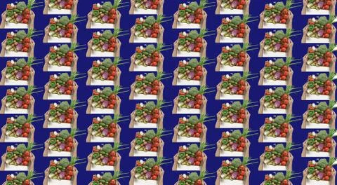 Deco pattern, border, nutrition, fresh green, seamless pattern, organic veget Stock Photos
