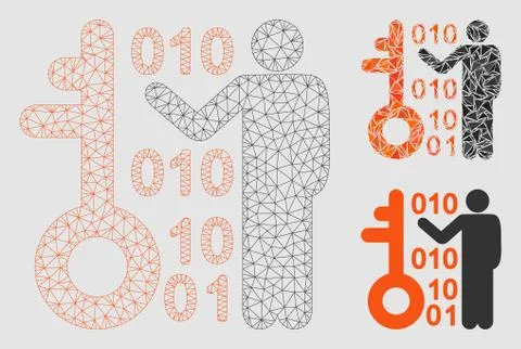 Decode Key Vector Mesh 2D Model and Triangle Mosaic Icon Illustration