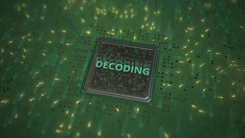 DECODING text on a computer processor 3d animation Stock Footage 151472146