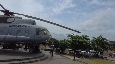 Decommissioned Indian Air force helicopter at Shankumugham Beach park Stock Footage 201281306