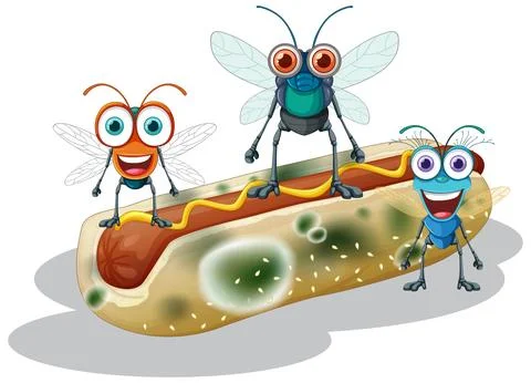 Decompose hot dog isolated with fly Stock Illustration