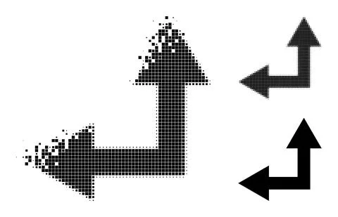 Decomposed and Halftone Dot Bifurcation Arrow Left Up Glyph 스톡 일러스트