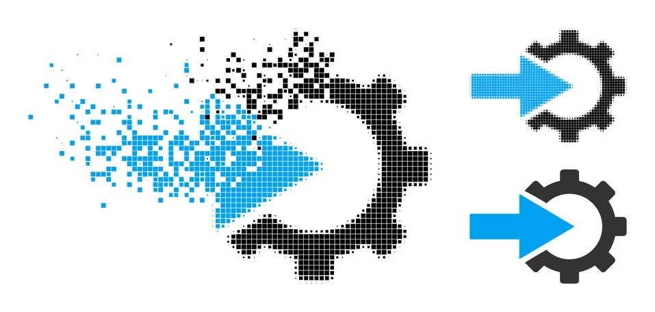 Decomposed and Halftone Dot Cog Integration Glyph 스톡 일러스트
