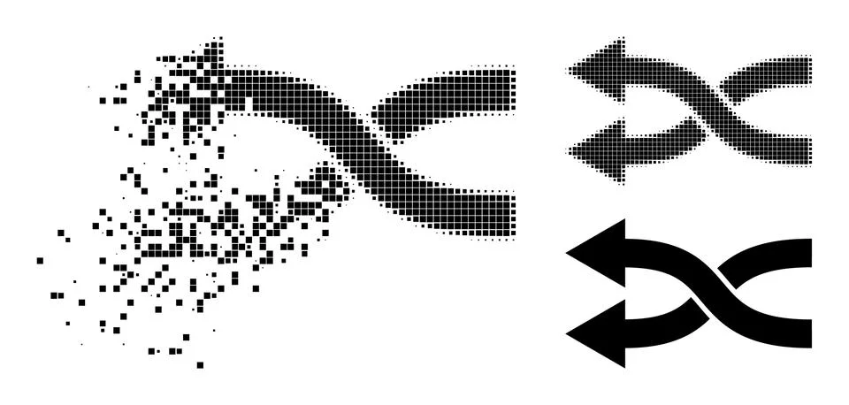 Decomposed and Halftone Dot Shuffle Arrows Left Icon Stockillustratie