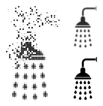 Decomposed and Halftone Dotted Shower Glyph Stock Illustration