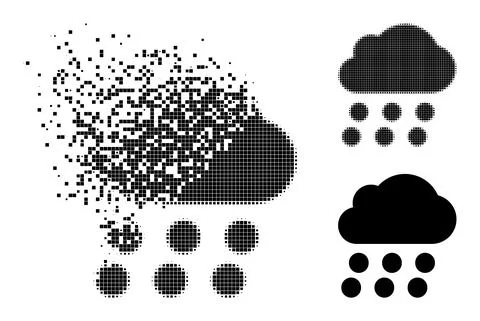 Decomposed and Halftone Pixel Rain Cloud Icon Stock Illustration