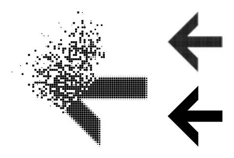 Decomposed and Halftone Pixelated Arrow Left Glyph Stock Illustration