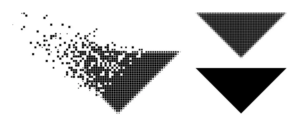Decomposed and Halftone Pixelated Arrowhead Down Icon Stock Illustration