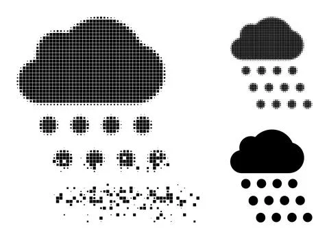 Decomposed and Halftone Pixelated Rain Cloud Glyph Stock Illustration