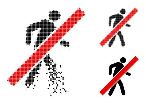 Decomposed and Halftone Pixelated Stop Walking Man Icon Stock Illustration