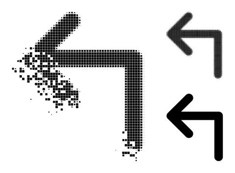 Decomposed and Halftone Pixelated Turn Left Icon Stock Illustration