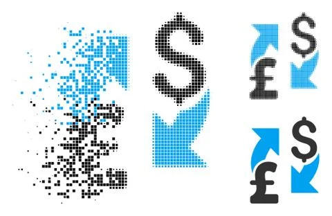 Decomposed Dot Halftone Dollar Pound Exchange Icon Stockillustratie