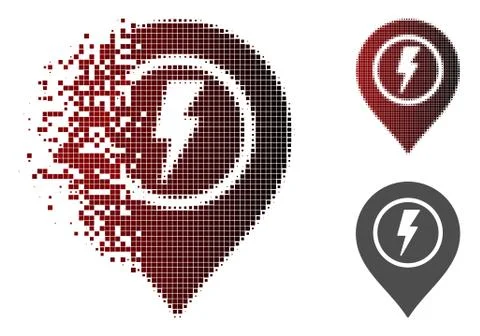 Decomposed Dot Halftone Electric Marker Icon Stock Illustration