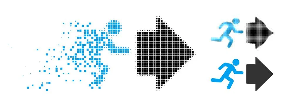 Decomposed Dot Halftone Exit Direction Icon 스톡 일러스트