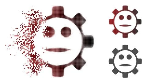 Decomposed Dot Halftone Gear Face Neutral Smiley Icon イラスト素材