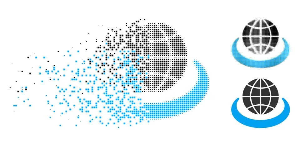 Decomposed Dot Halftone Global Network Icon 스톡 일러스트