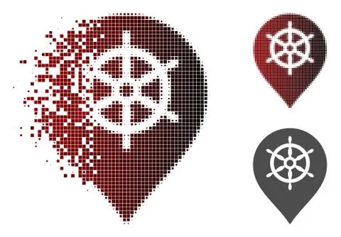 Decomposed Dot Halftone Ship Wheel Marker Icon 库存插图