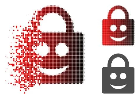 Decomposed Dot Halftone Smiled Lock Icon Illustration