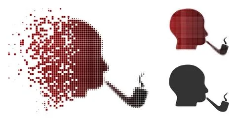 Decomposed Dot Halftone Smoking Detective Icon Stock Illustration