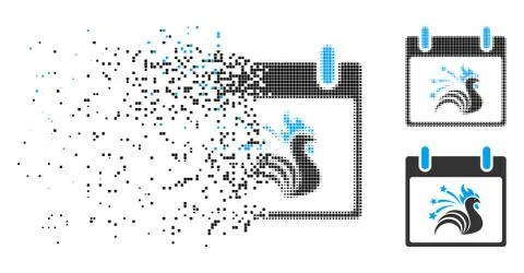 Decomposed Dot Halftone Sparkle Rooster Calendar Day Icon 库存插图