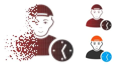 Decomposed Dot Halftone User Time Icon with Face Stock Illustration