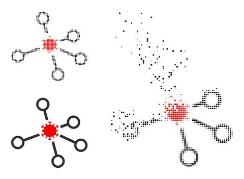 Decomposed Dotted and Original Virus Node Links Icon Illustrazione stock