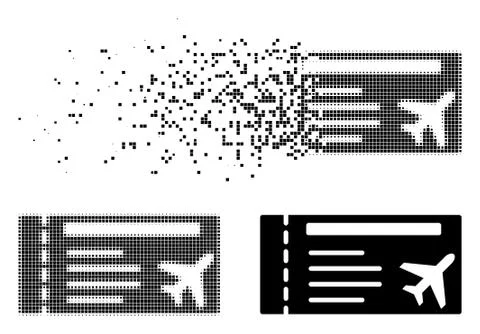 Decomposed Dotted Halftone Airticket Icon Stock Illustration