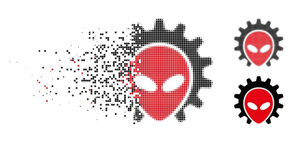 Decomposed Dotted Halftone Alien Technology Icon Stock Illustration