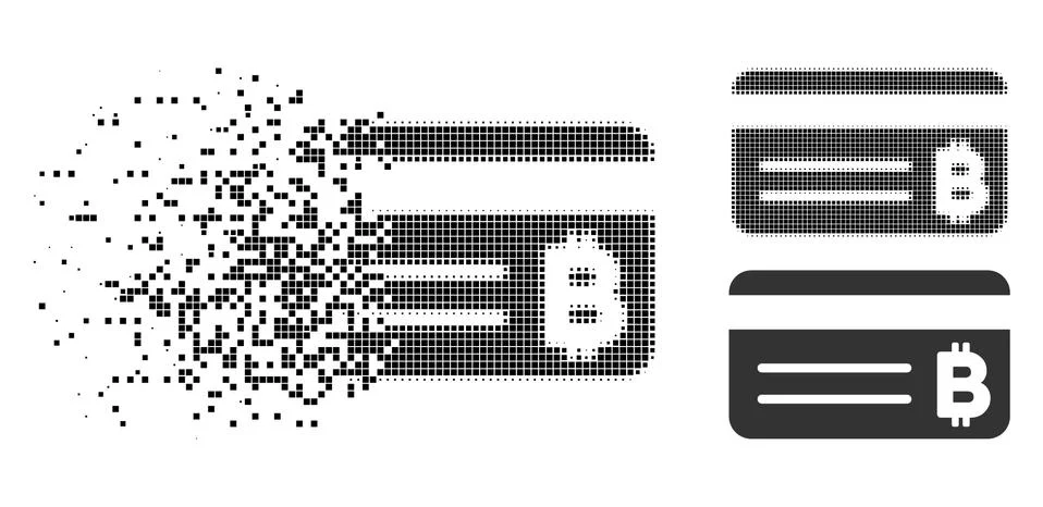 Decomposed Dotted Halftone Bitcoin Banking Card Icon Stock Illustration