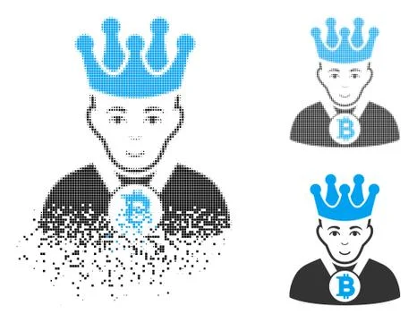 Decomposed Dotted Halftone Bitcoin King Icon with Face Illustrazione stock