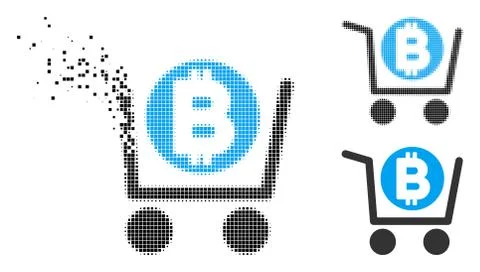 Decomposed Dotted Halftone Bitcoin Shopping Cart Icon Stock Illustration
