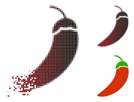 Decomposed Dotted Halftone Chili Pepper Icon 스톡 일러스트
